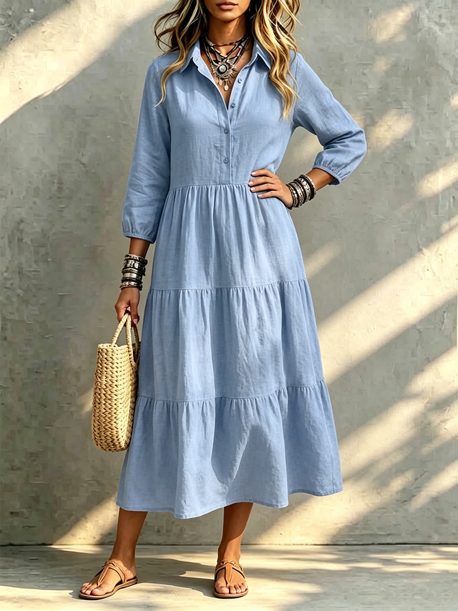CLEARANCE🔥 Loose Cotton Linen Lapel Dress