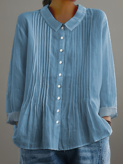 Women's Solid Color Art Casual Cotton And Linen Ruffle Shirt