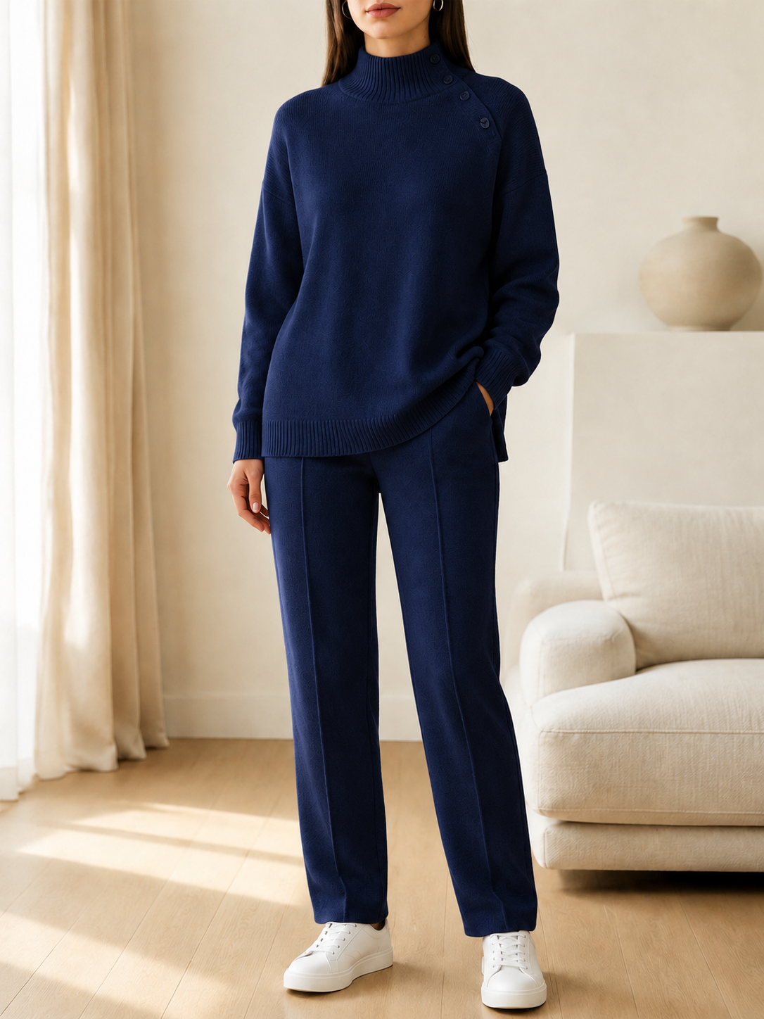 🎄 New Arrivals🔥Women’s Mock Neck Knit Sweater and Straight-Leg Pants Two-Piece Set