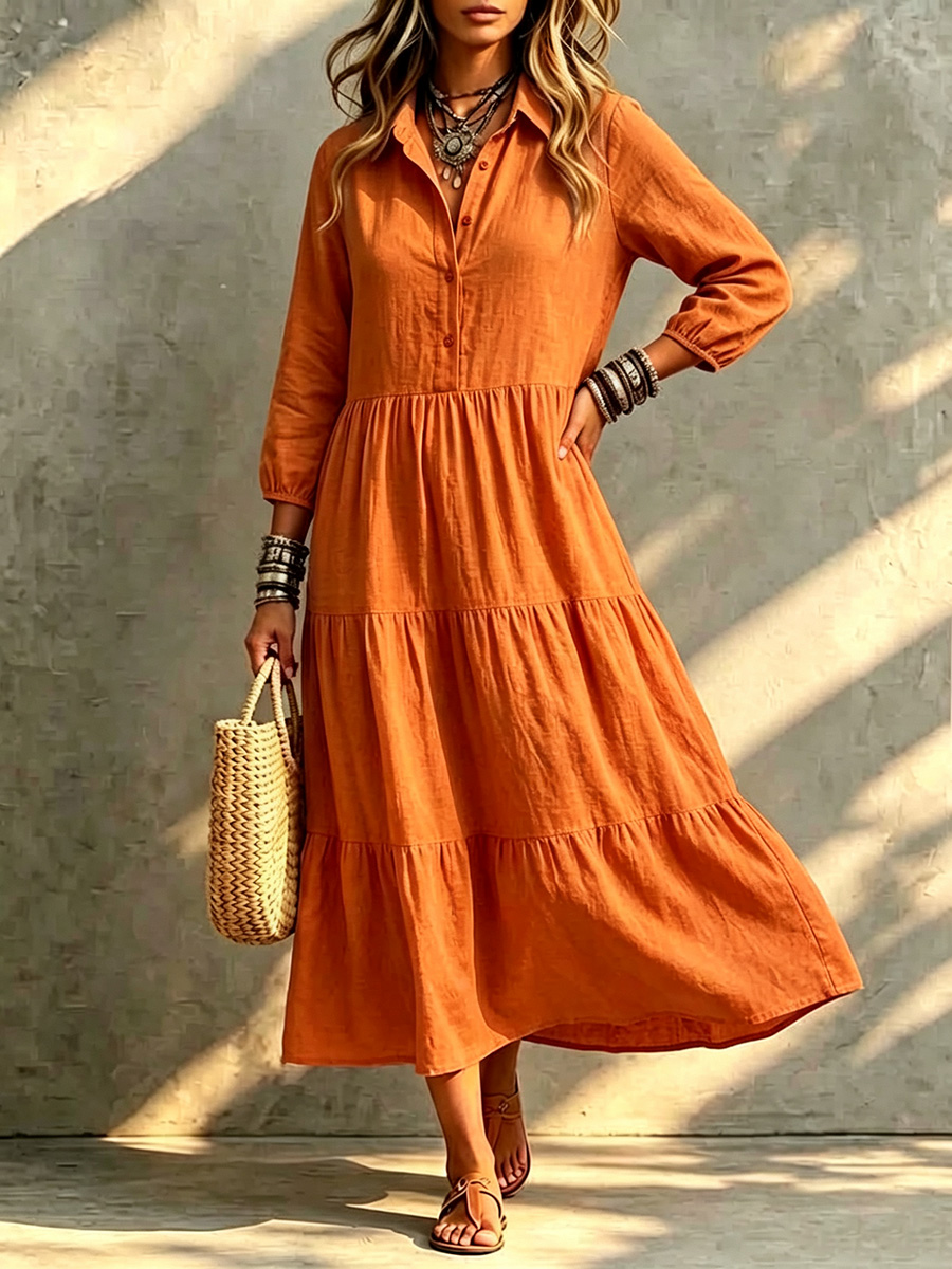 CLEARANCE🔥 Loose Cotton Linen Lapel Dress