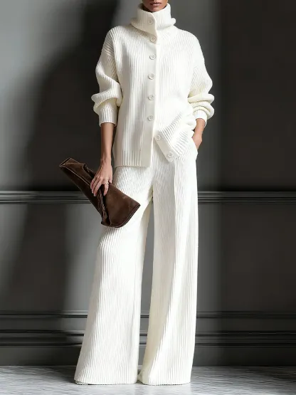 Women's Cozy Cardigan Sweater and Pants Two-Piece Set