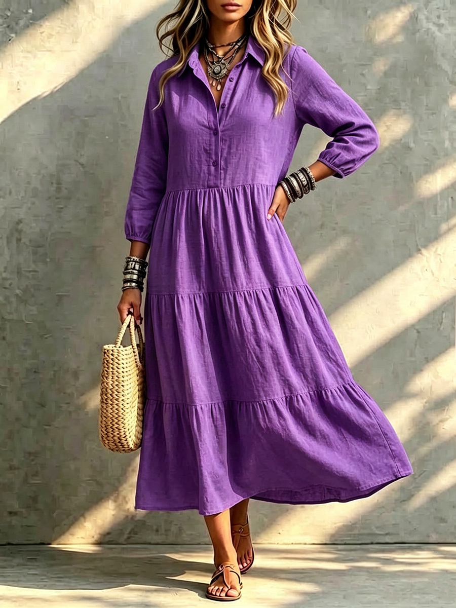 CLEARANCE🔥 Loose Cotton Linen Lapel Dress