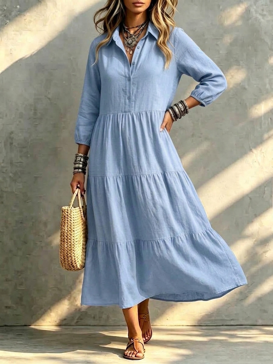 CLEARANCE🔥 Loose Cotton Linen Lapel Dress