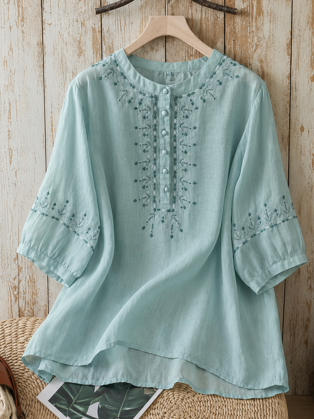 Lightweight Cotton Linen Pullover Blouse Oversized Fit