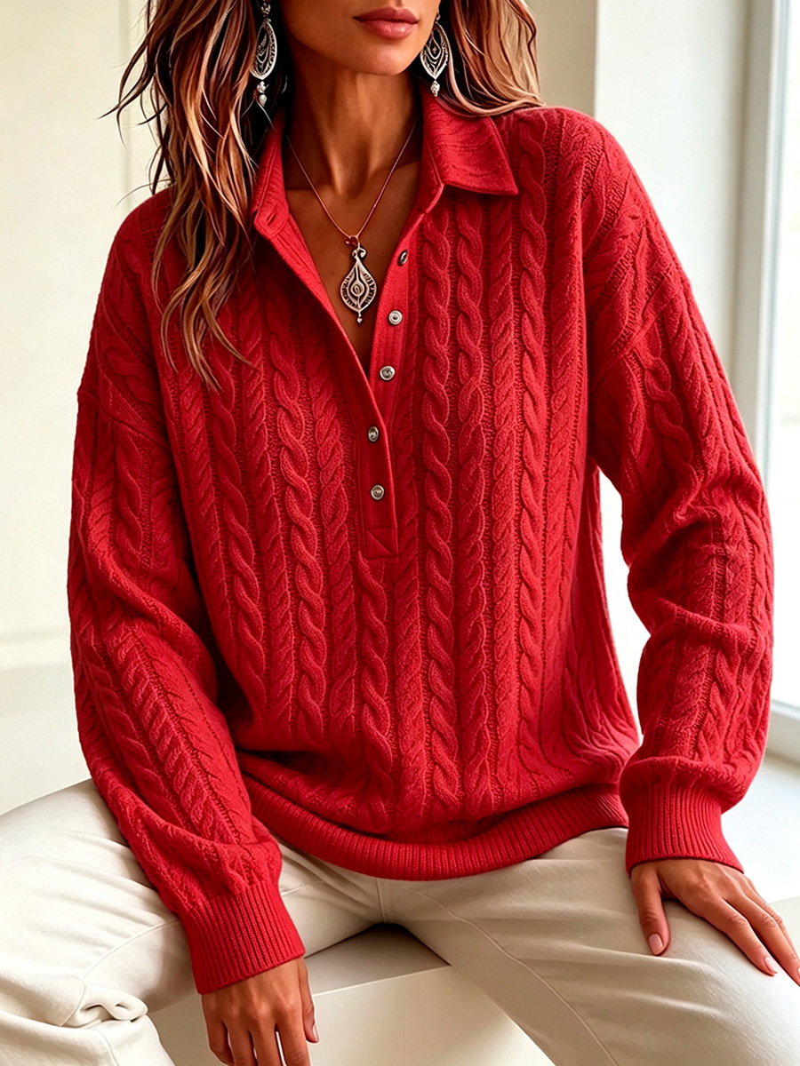 New Arrivals🔥 Timeless Cable Knit Collared Pullover