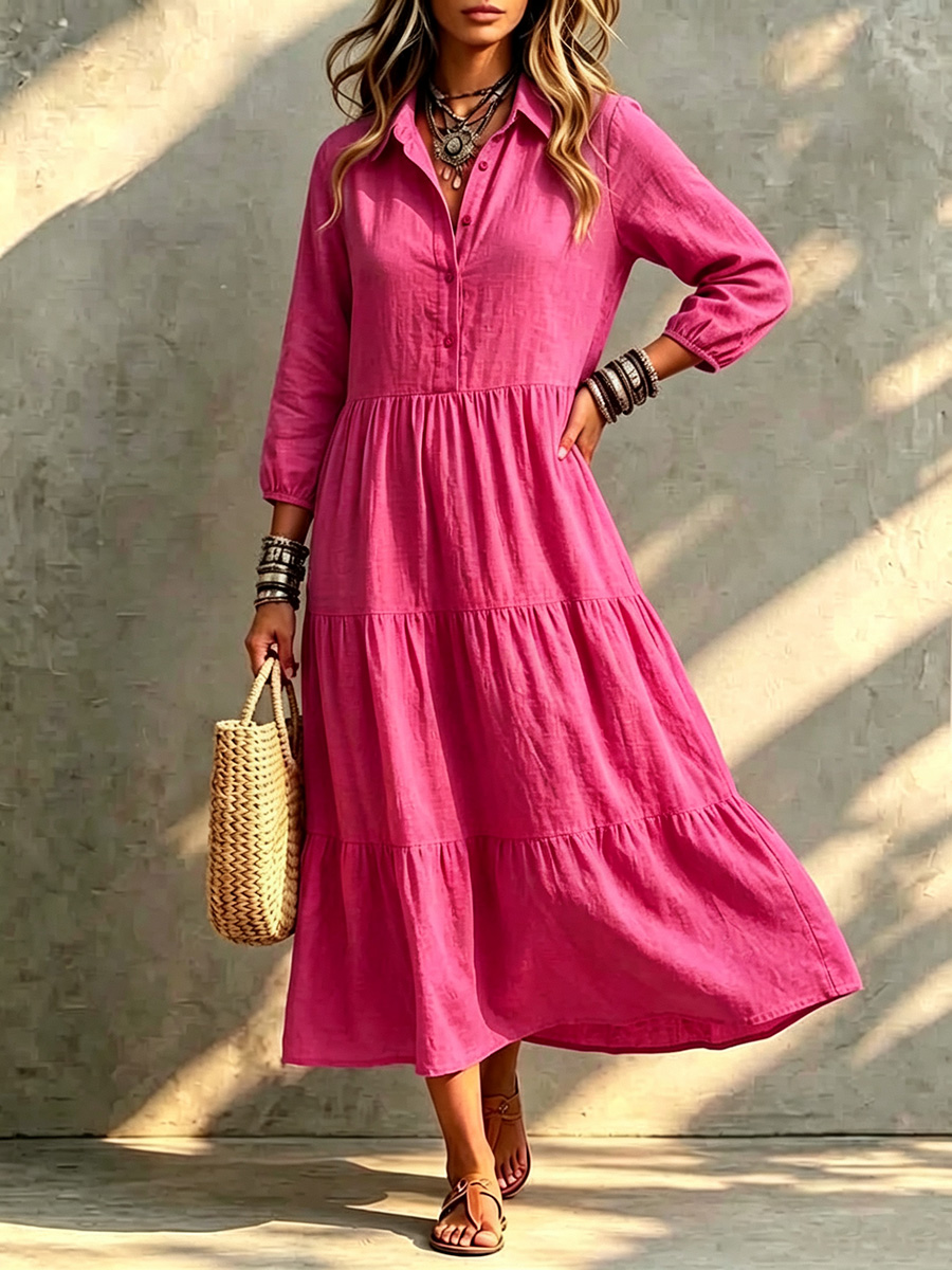 CLEARANCE🔥 Loose Cotton Linen Lapel Dress