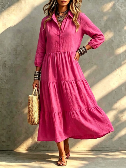 CLEARANCE🔥 Loose Cotton Linen Lapel Dress