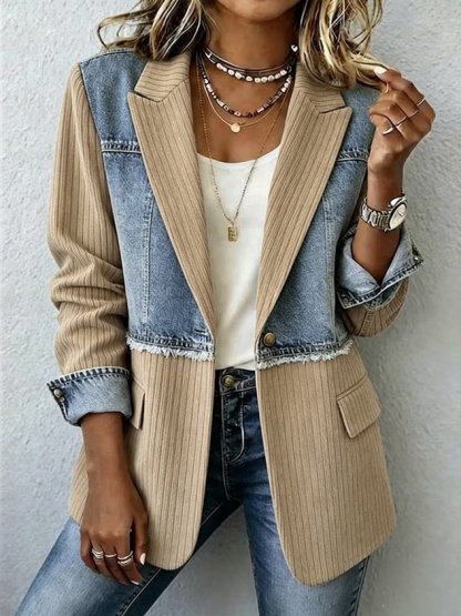 New Arrivals🔥Women's Denim Patchwork Pinstripe Blazer Jacket