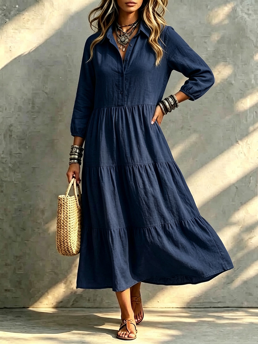 CLEARANCE🔥 Loose Cotton Linen Lapel Dress