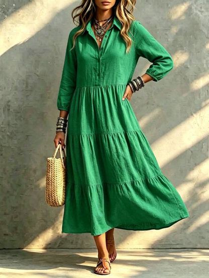 CLEARANCE🔥 Loose Cotton Linen Lapel Dress