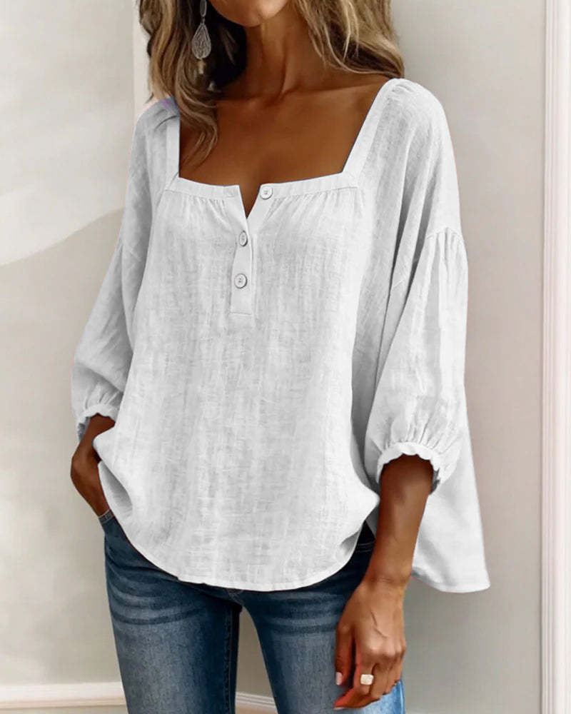 New Arrivals🌸Square Neck Half Button Blouse