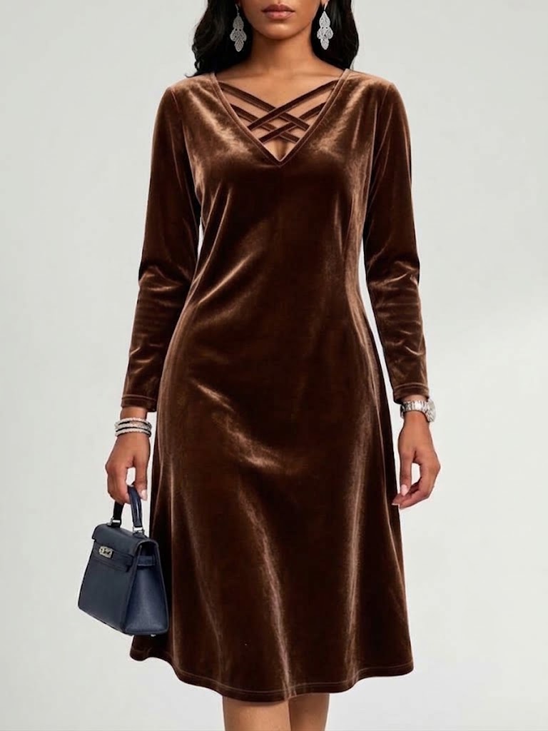 New Arrivals🔥Women's Elegant Crisscross V-Neck Velvet Midi Dress