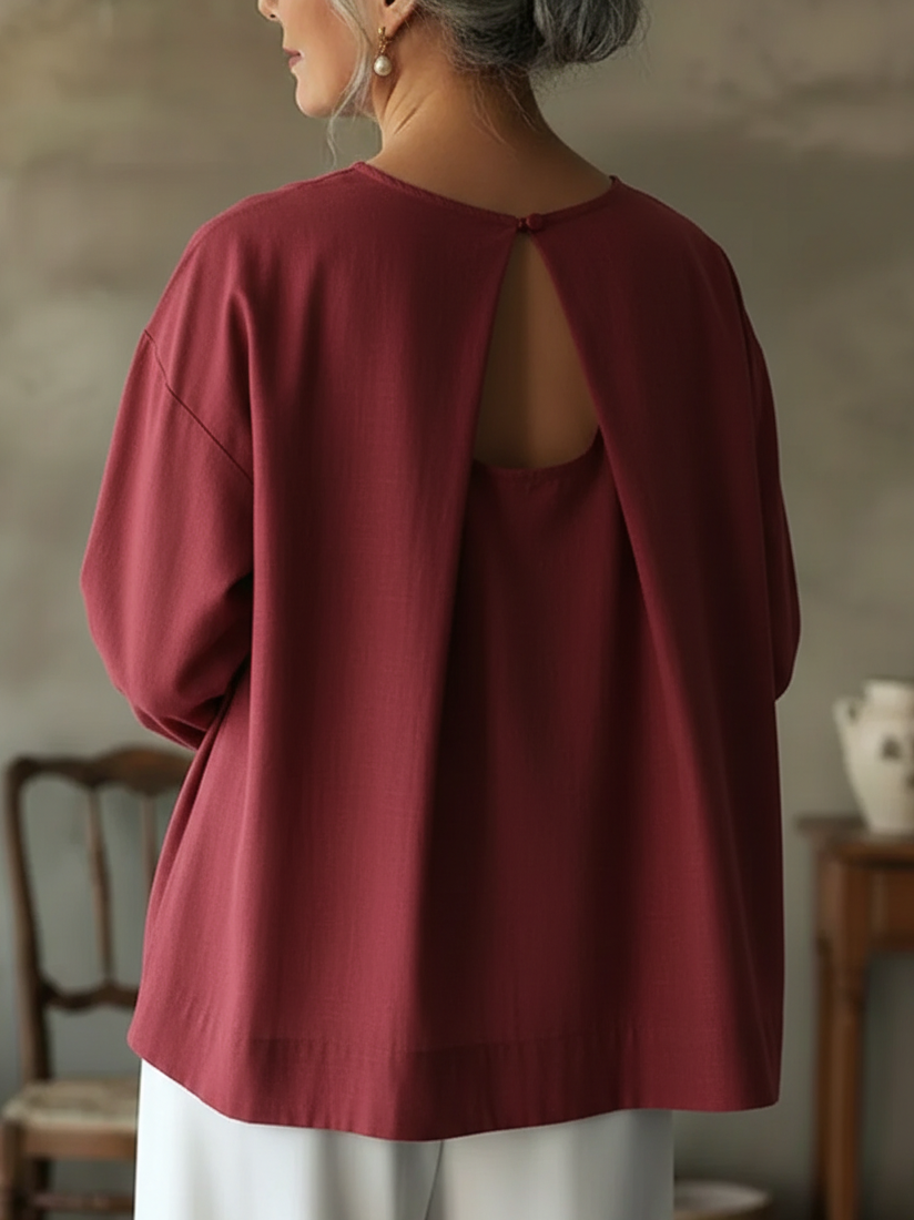 Elegant Backless Design 100% Cotton Shirt Top