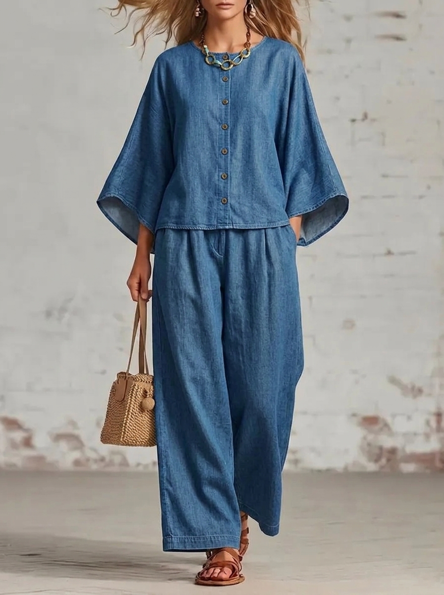 ⏰LAST DAY SAVE 49%💥 Women's Casual Button Outfits Denim 2 Piece Sets