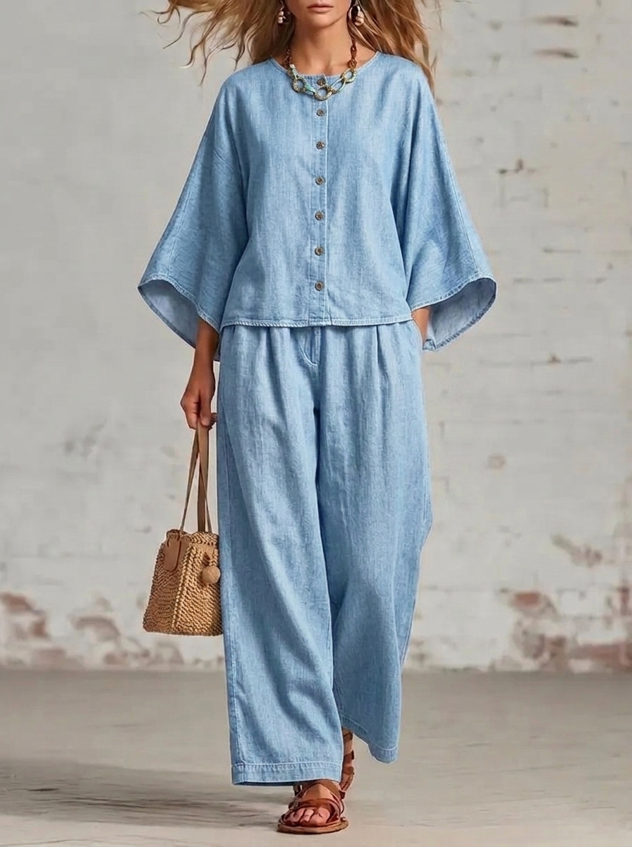 ⏰LAST DAY SAVE 49%💥 Women's Casual Button Outfits Denim 2 Piece Sets