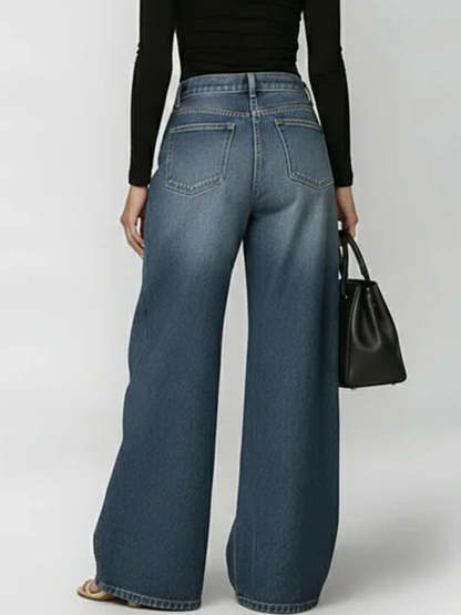 Women's New High-waisted Casual Loose Wide-leg Jeans