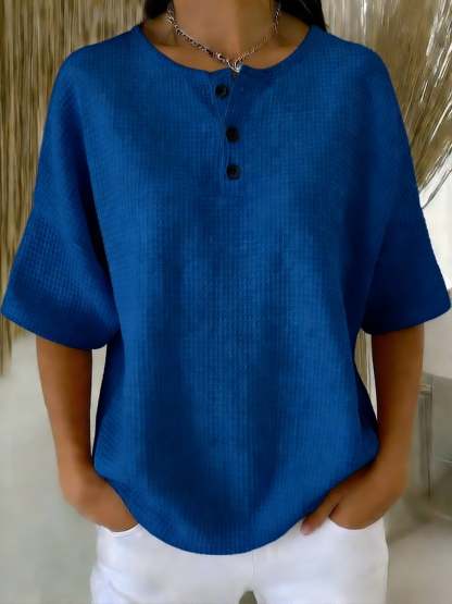 Casual Waffle Henry Collar Sweatshirt