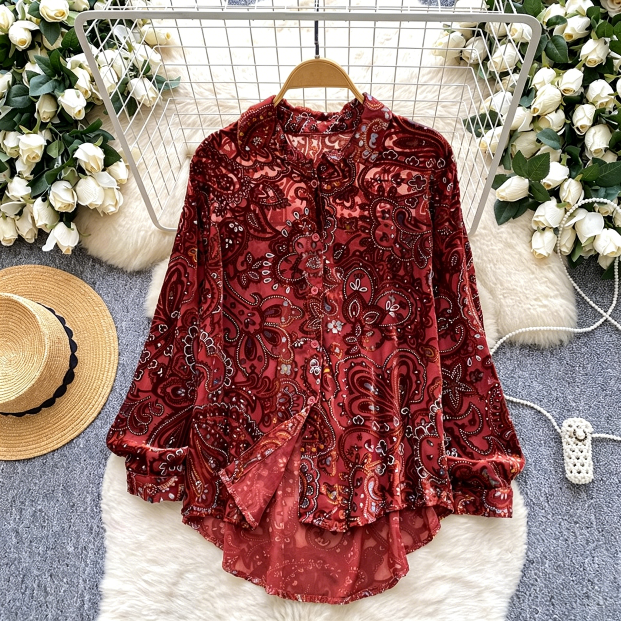 Elegant Burnout Velvet Paisley Top