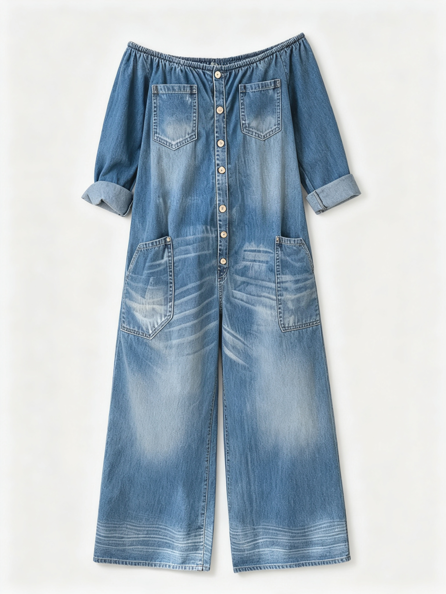 Women's Casual Long-sleeved Washed Cotton Denim Jumpsuit