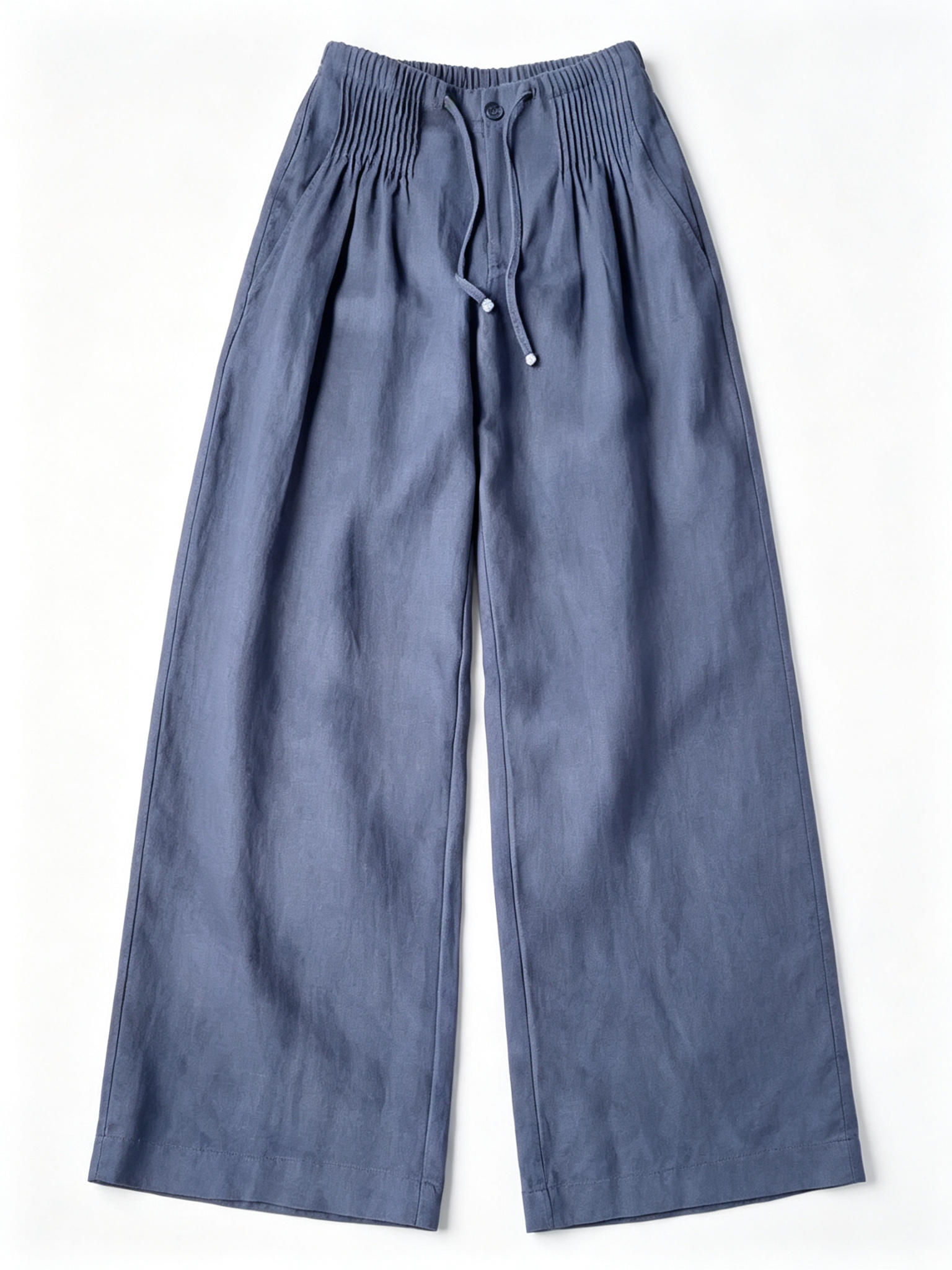 Women's Solid-color High-waisted Pleated Casual Loose Cotton-linen Wide-leg Pants