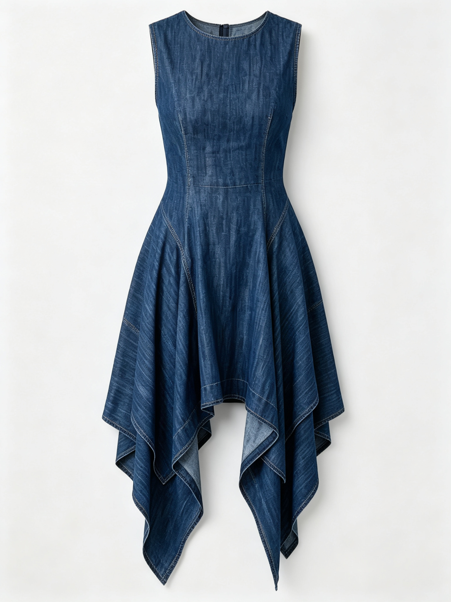 Casual-chic Sleeveless Slim-fit Denim Dress With An Asymmetrical Hem
