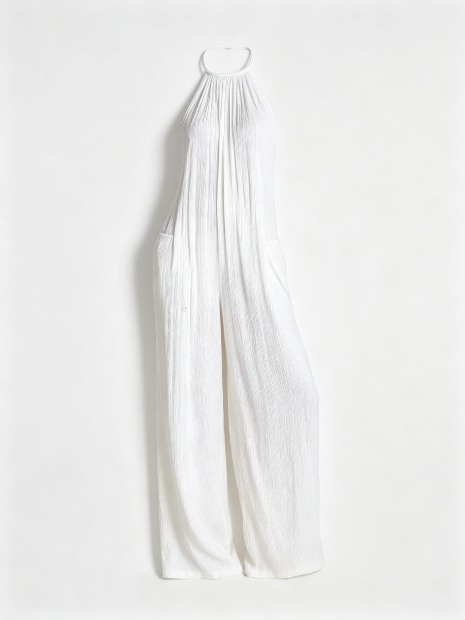 Minimalist Halter-neck Loose Cotton-linen Jumpsuit