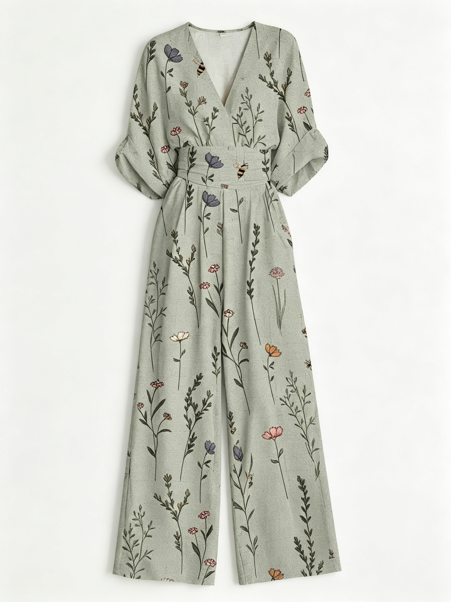 Vintage Floral-Print Tight-Waisted Jumpsuit