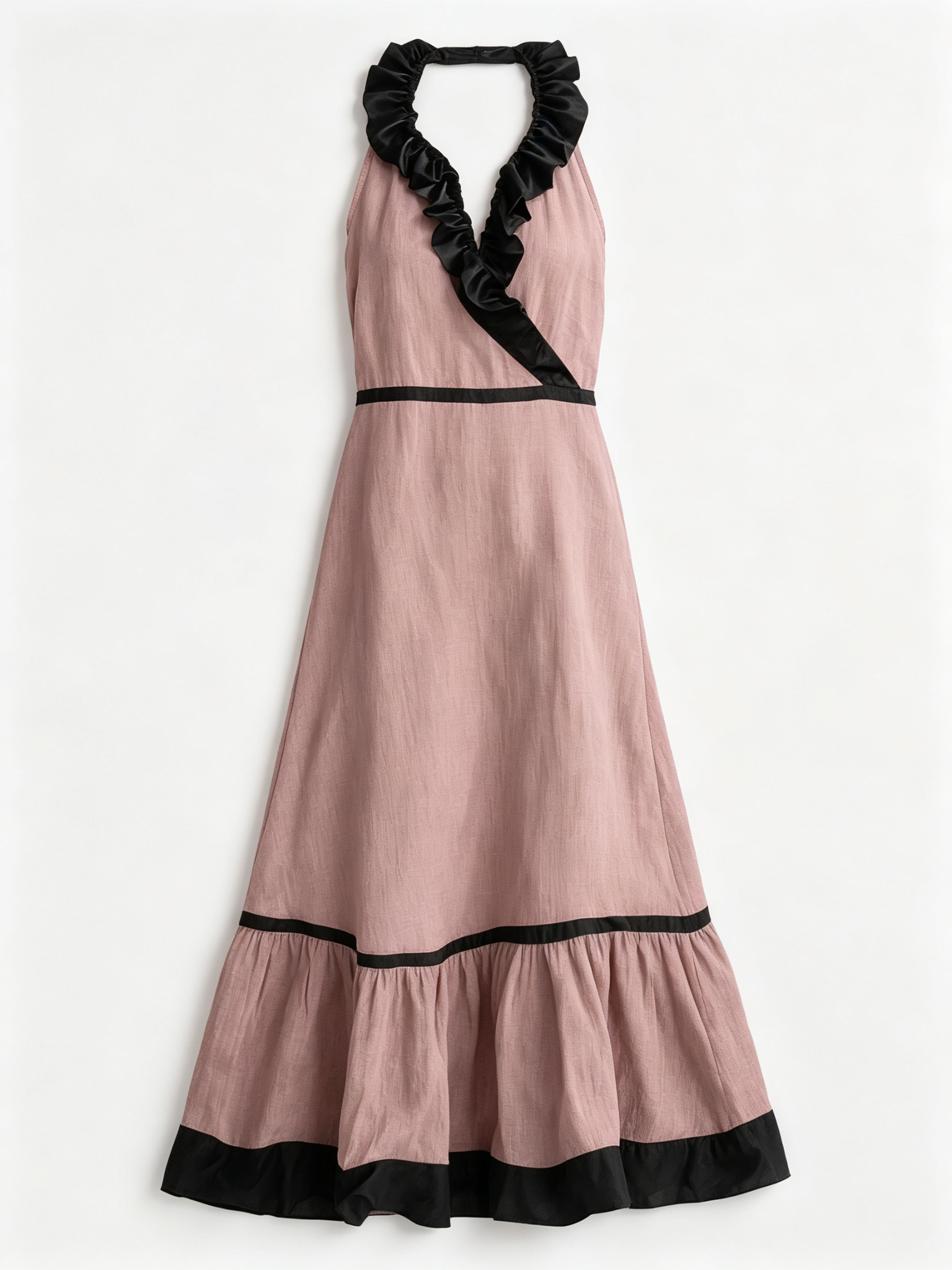 Elegant And Romantic Ruffled Color-blocked Maxi Dress