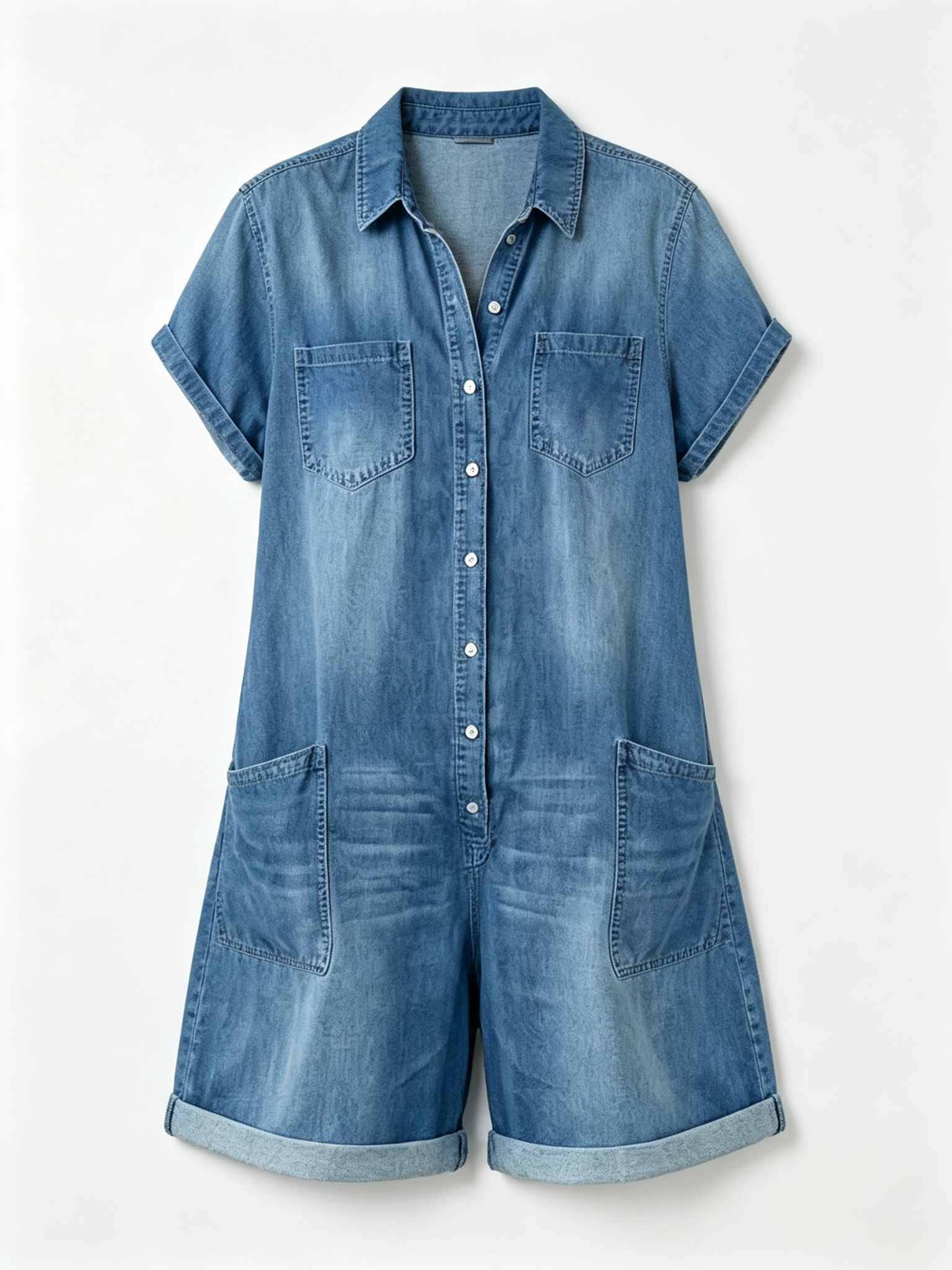 Women's Casual Cotton Denim Jumpsuit Shorts
