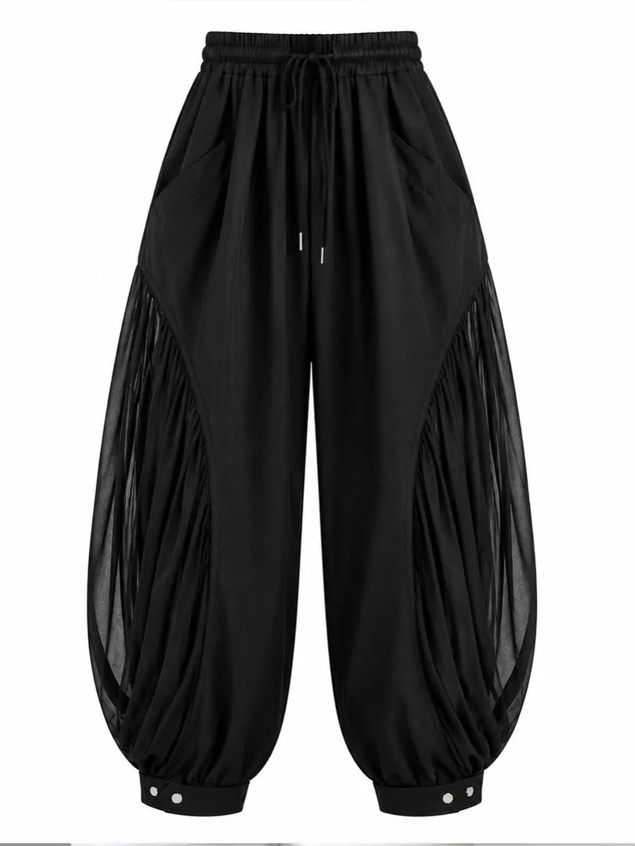 Casual Linen And Cotton Spliced chiffon Lantern Pants