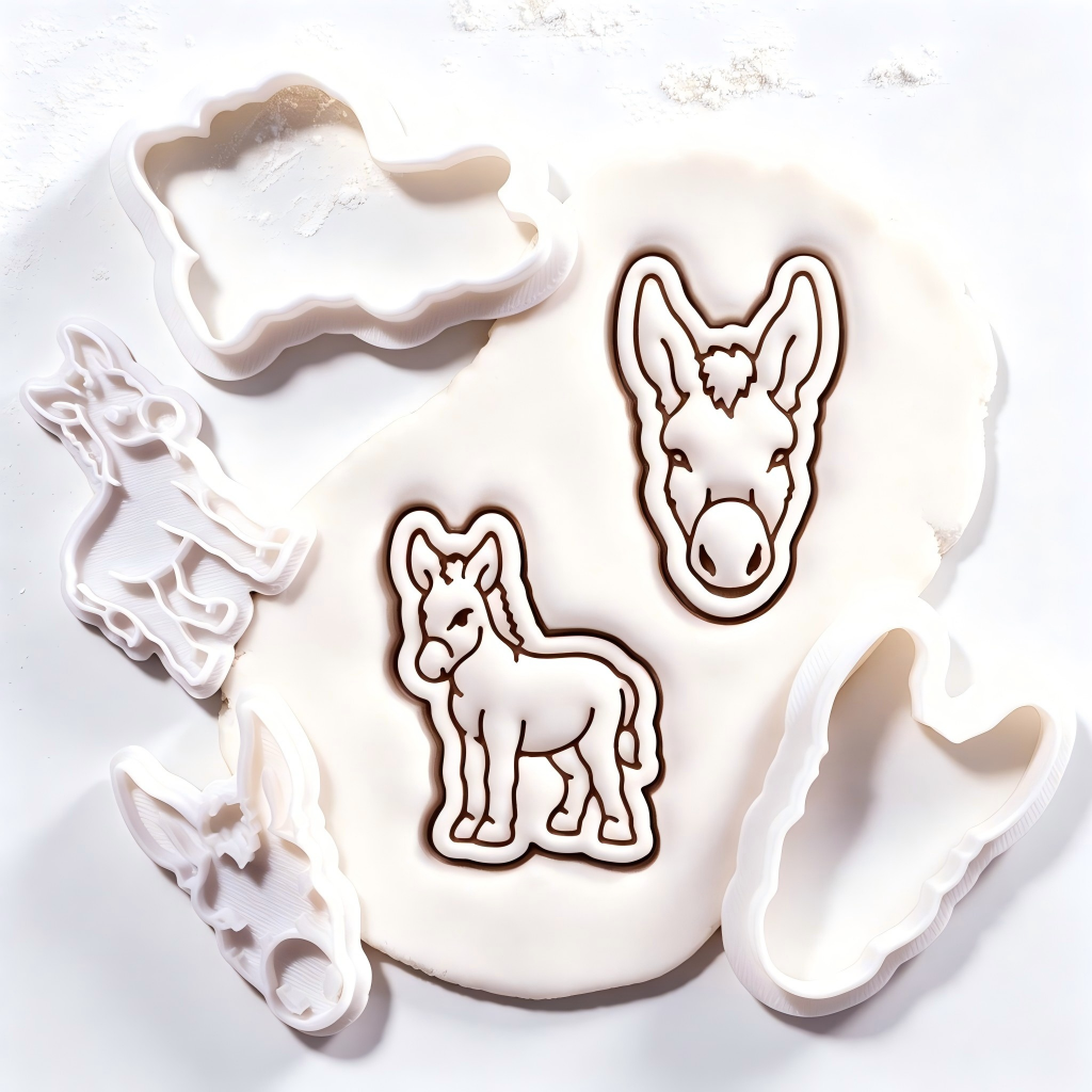 Set of 2 Donkey Face & Full Body Mini Cookie Cutter & Stamp Set
