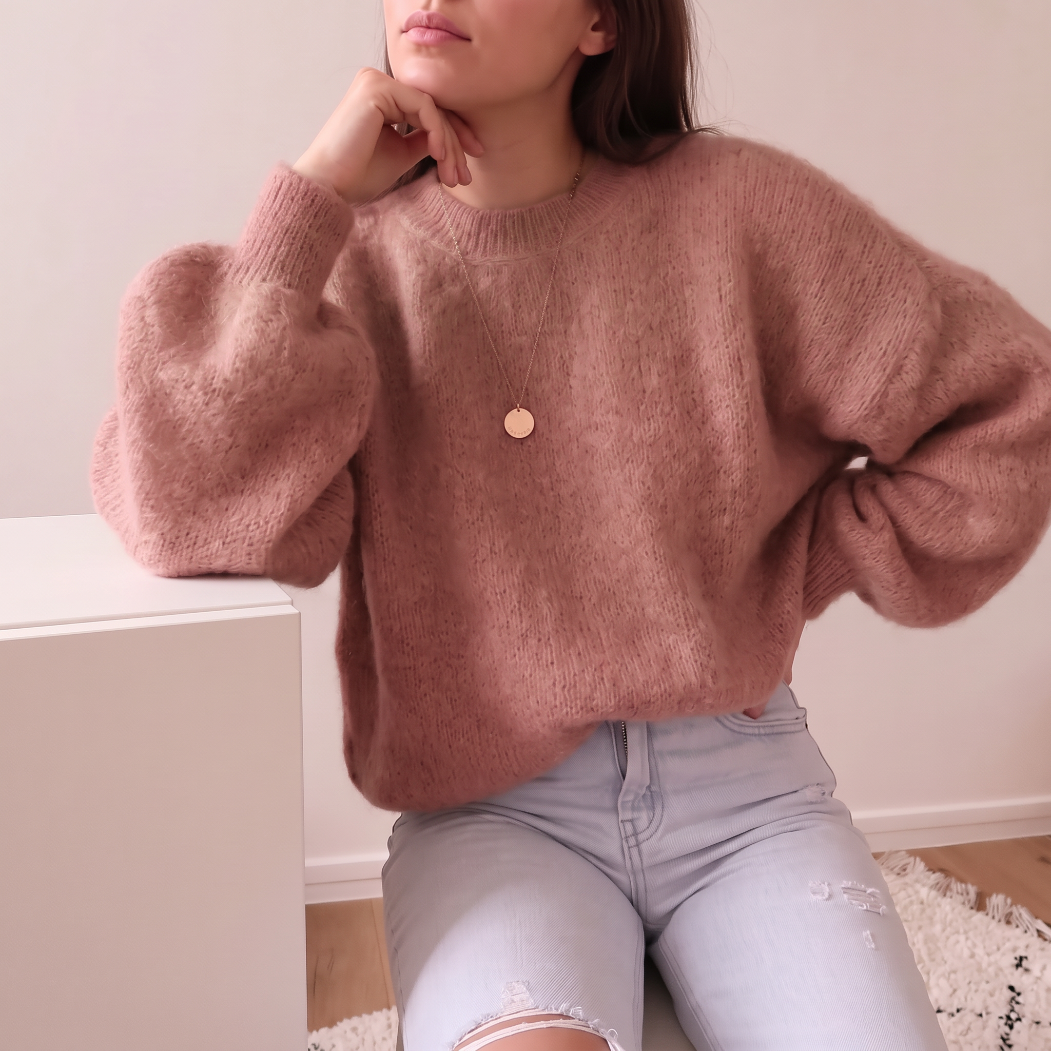 Women's Autumn Clothing Bright Pink Fluffy Mohair Sweater