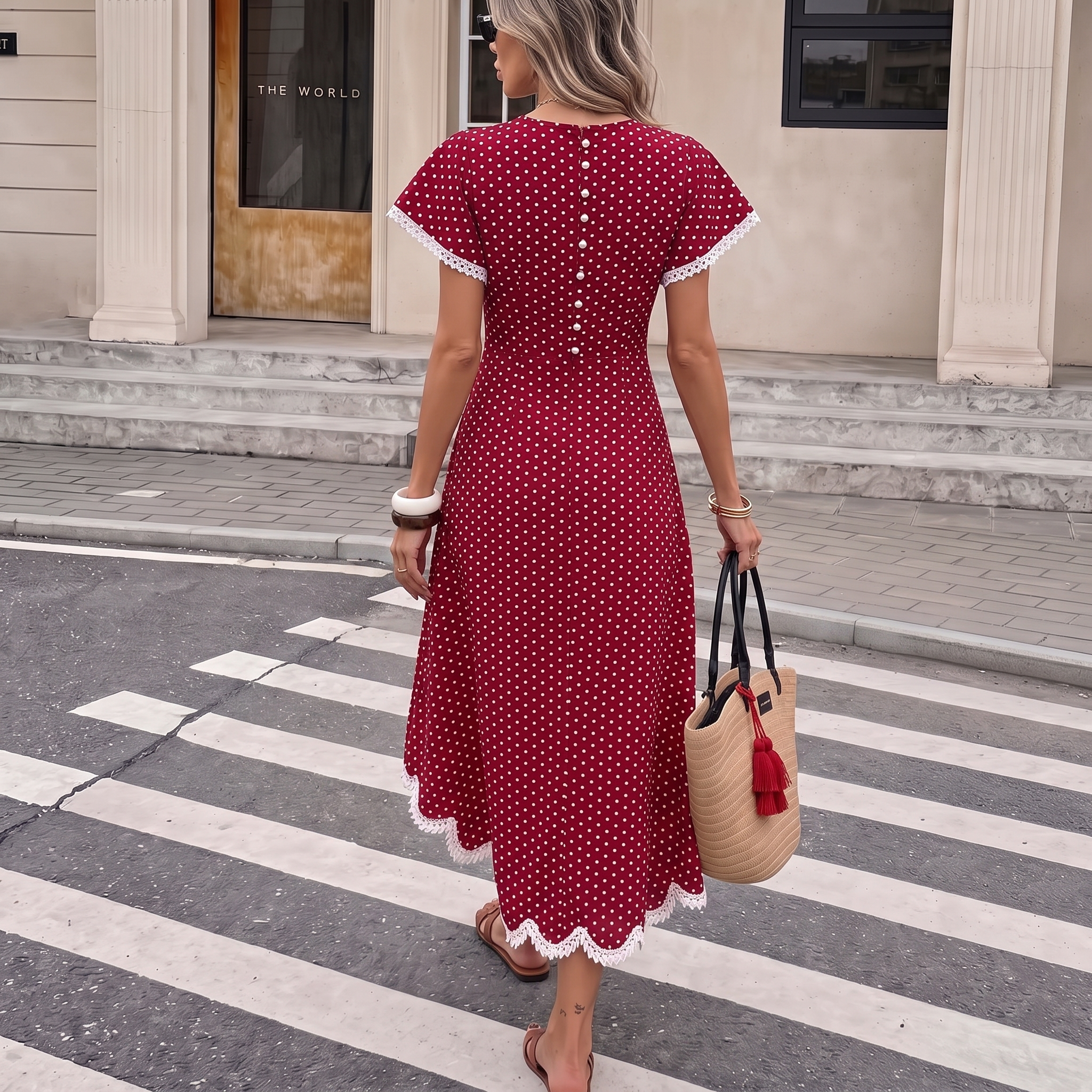 Women's Polka-Dot Pleated Casual Party Maxi Skirt