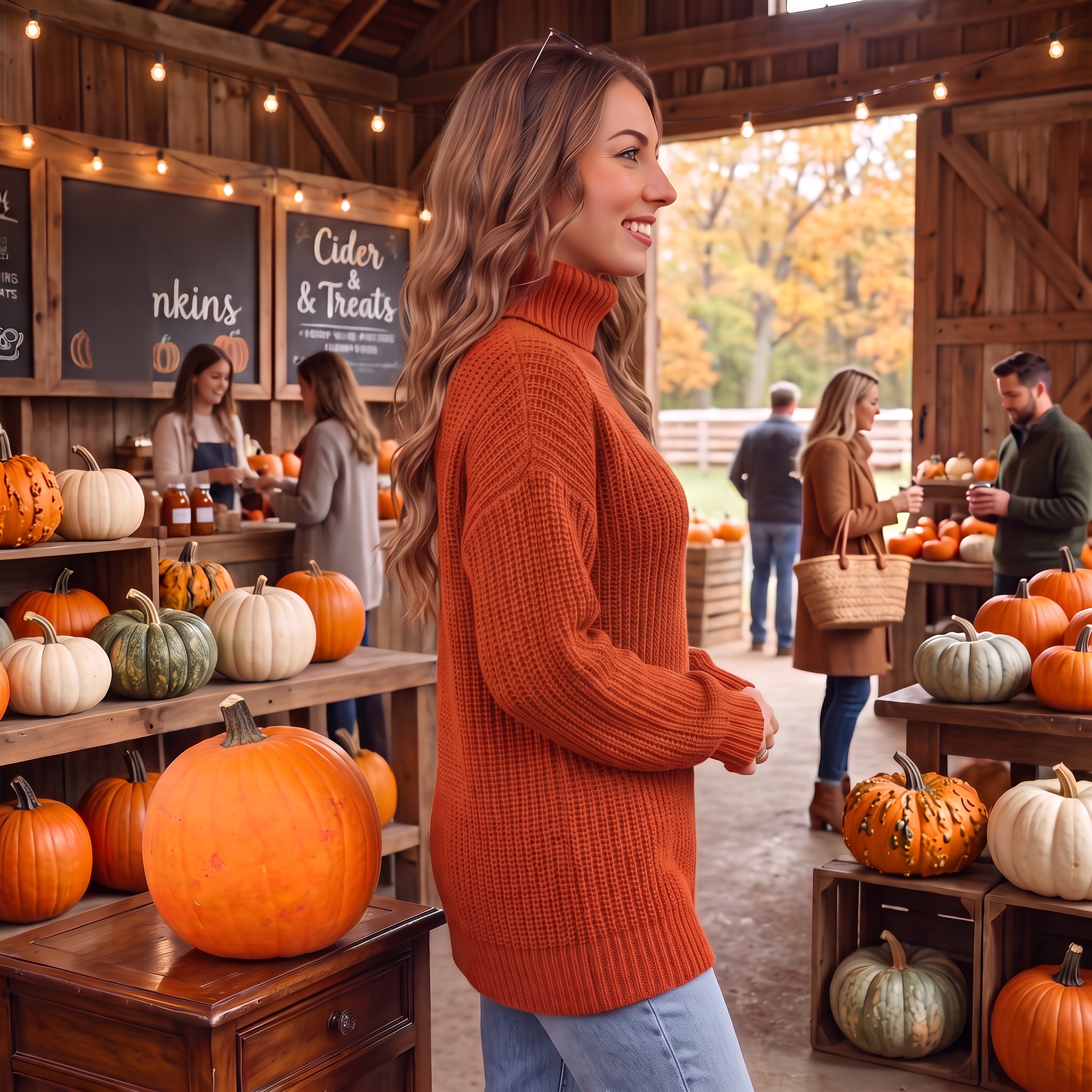 Women's Halloween Pumpkin Pattern Ribbed Knit Turtleneck Sweater