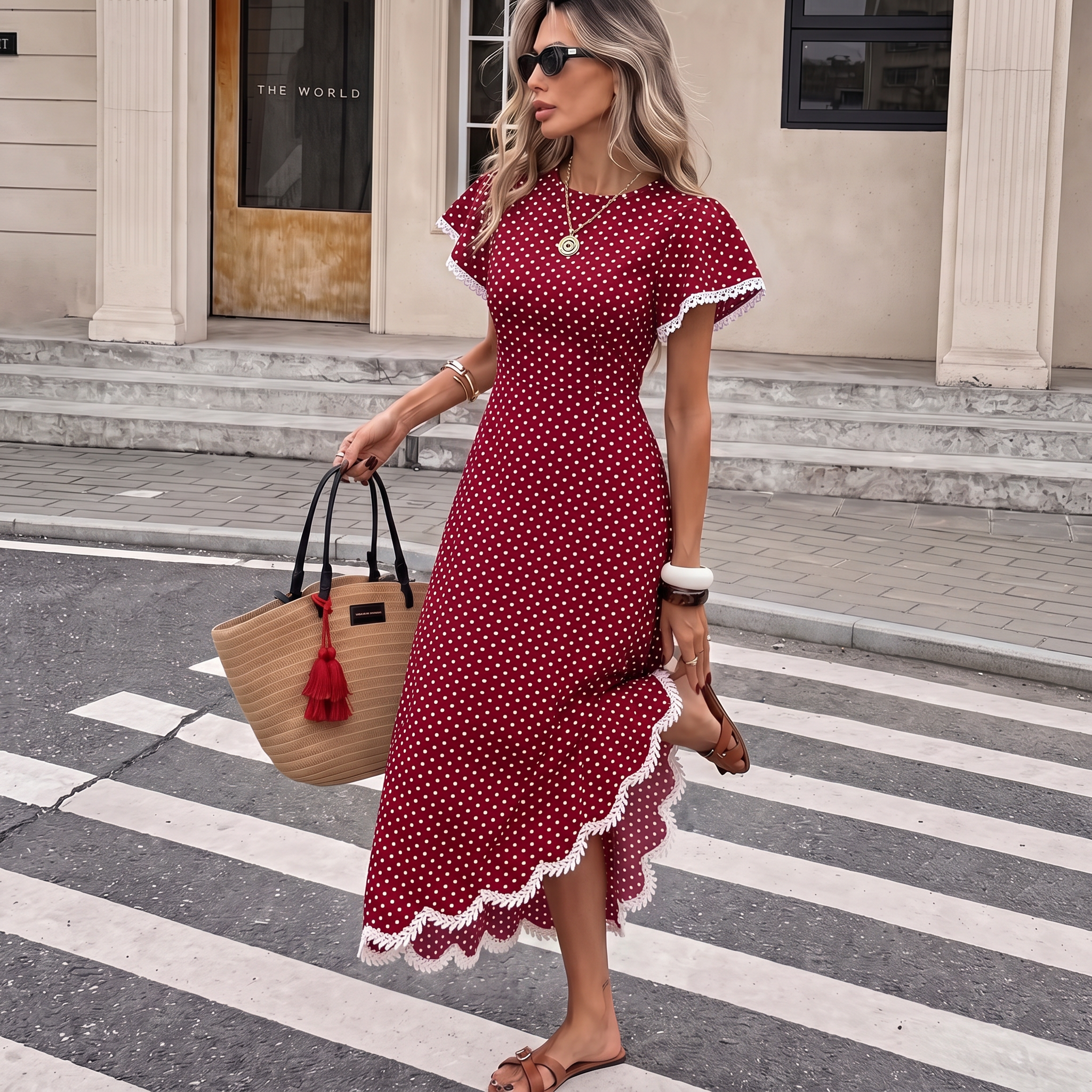 Women's Polka-Dot Pleated Casual Party Maxi Skirt