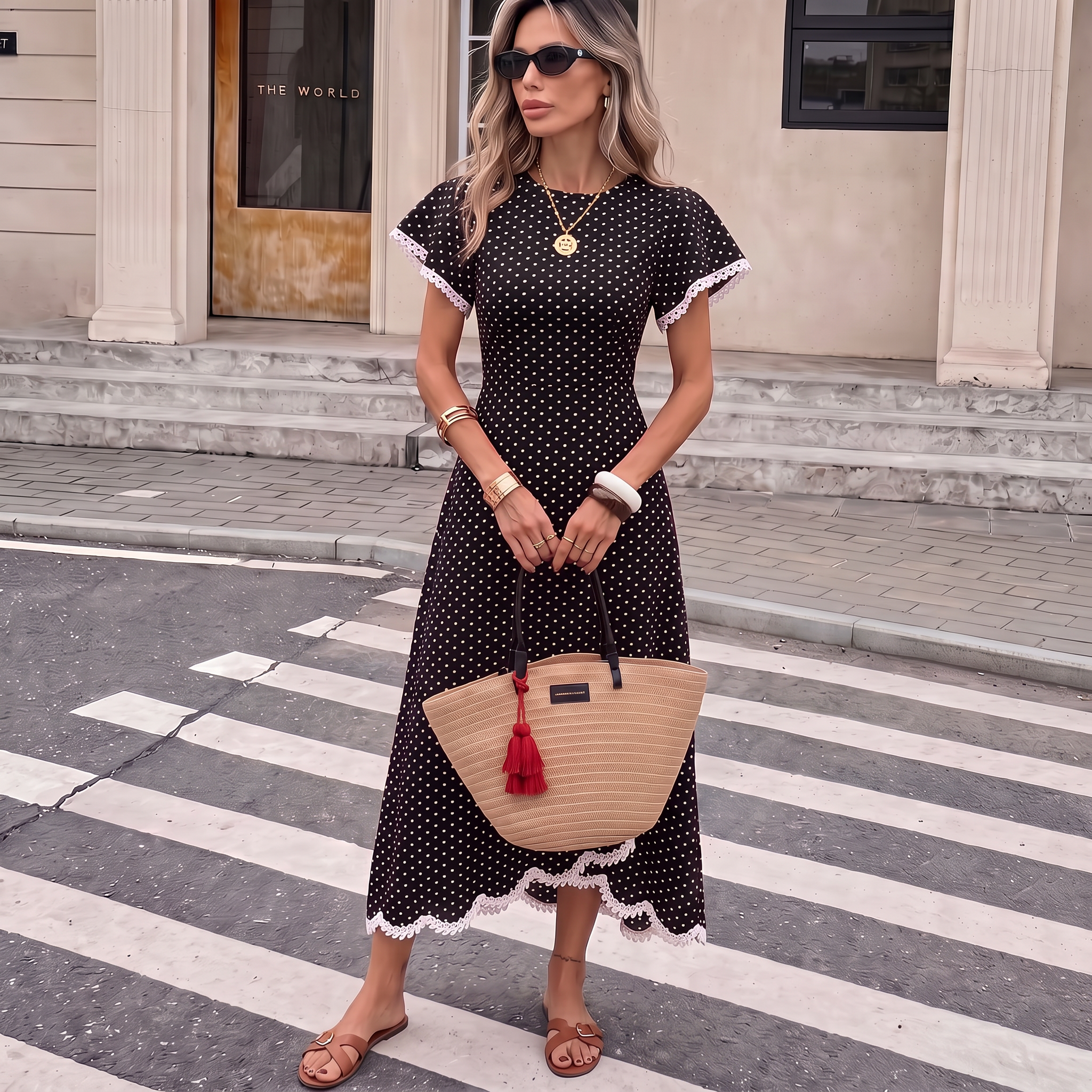 Women's Polka-Dot Pleated Casual Party Maxi Skirt