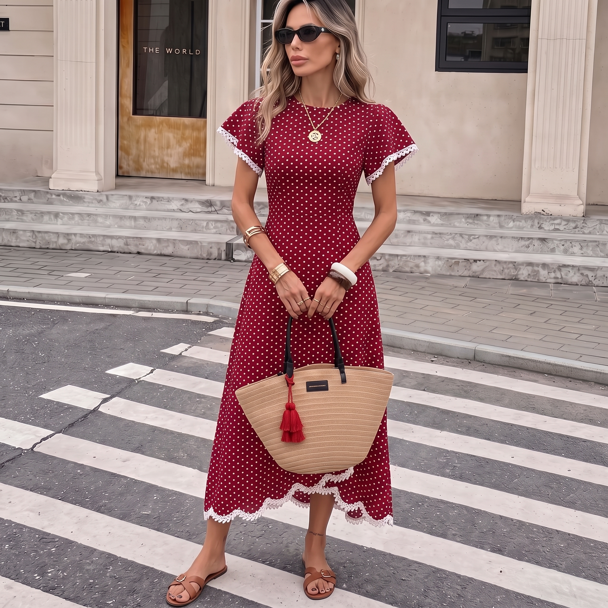 Women's Polka-Dot Pleated Casual Party Maxi Skirt