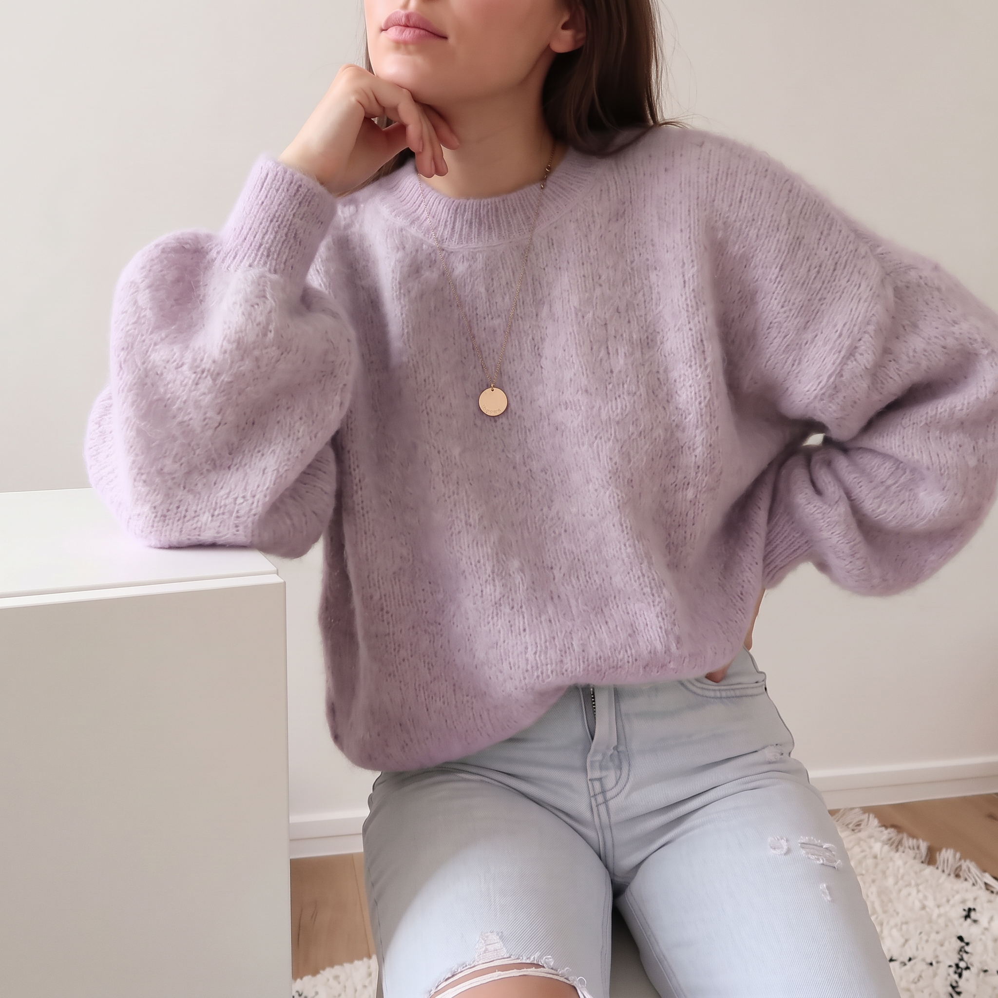 Women's Autumn Clothing Bright Pink Fluffy Mohair Sweater