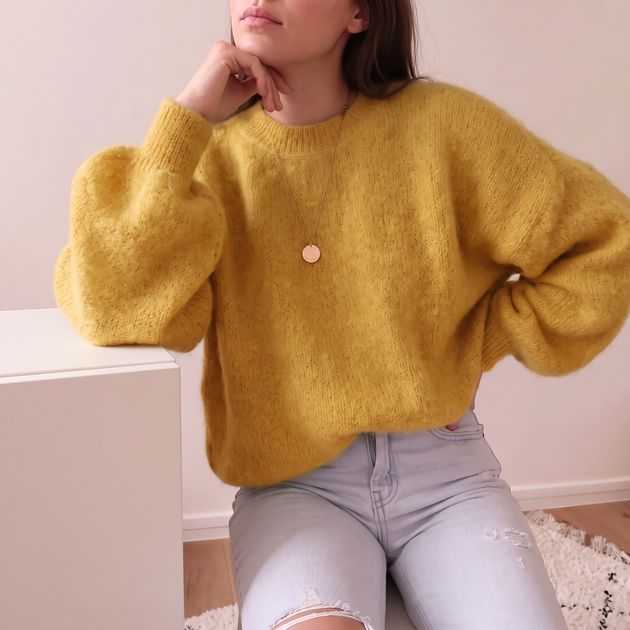 Women's Autumn Clothing Bright Pink Fluffy Mohair Sweater