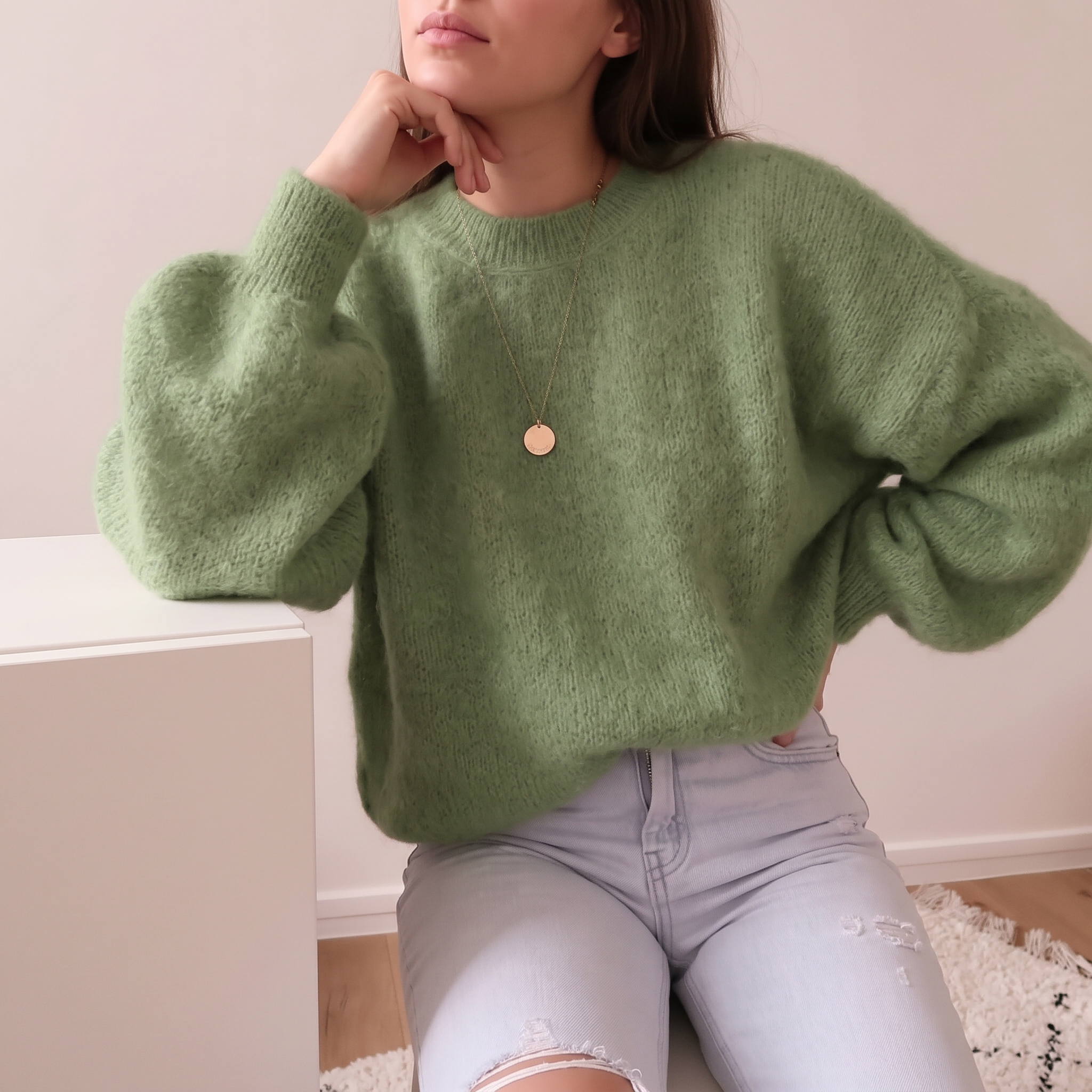 Women's Autumn Clothing Bright Pink Fluffy Mohair Sweater