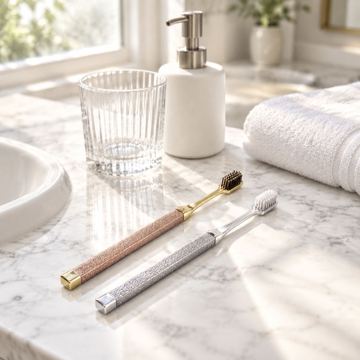 Household Gold Double Pack Adult Toothbrush with Soft Durable Bristles