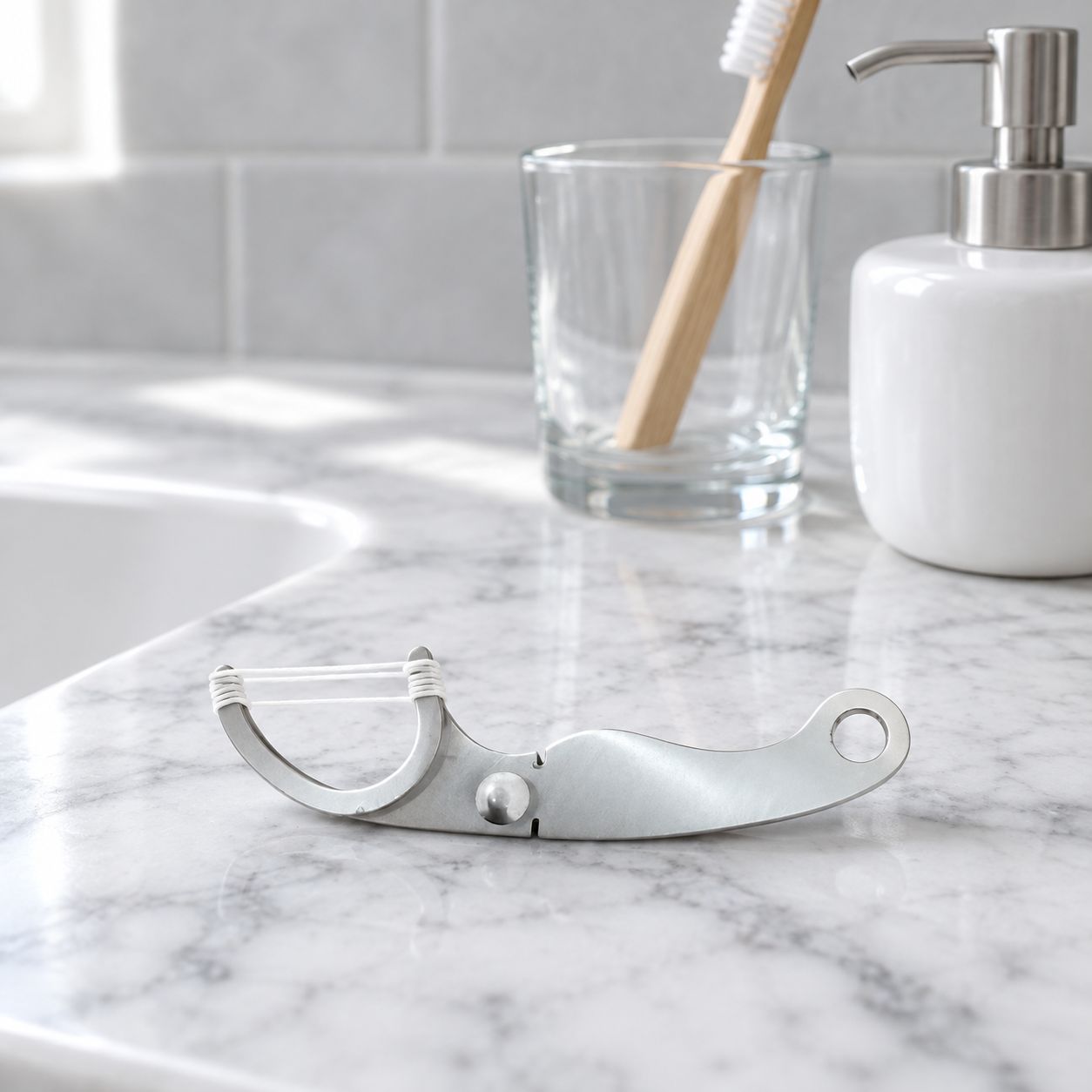 Eco-friendly Reusable Stainless Steel Dental Floss Pick, Portable Design