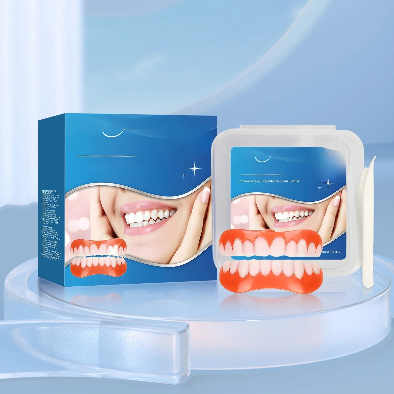 Silicone temporary dentures, smile hoods, upper and lower teeth