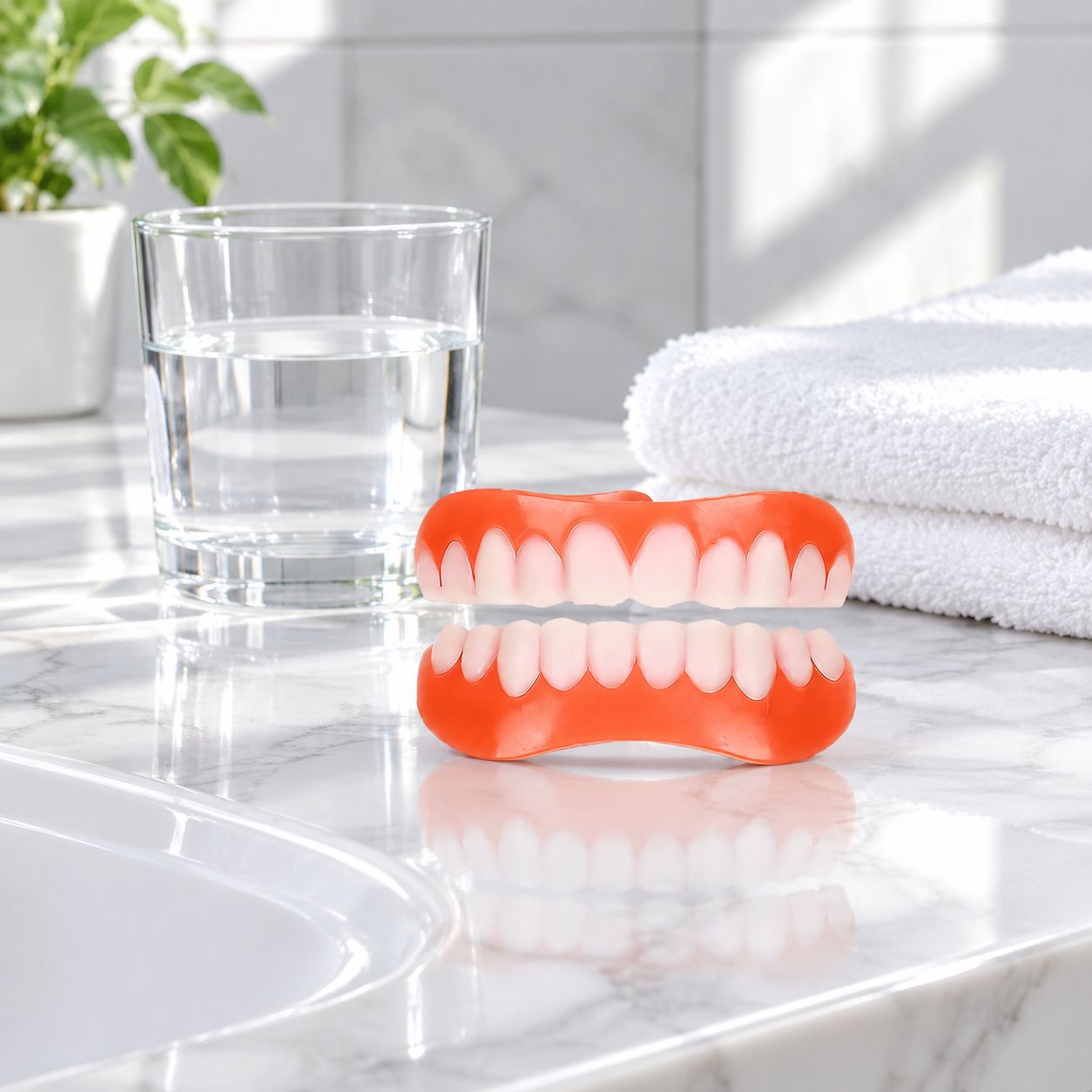 Silicone temporary dentures, smile hoods, upper and lower teeth