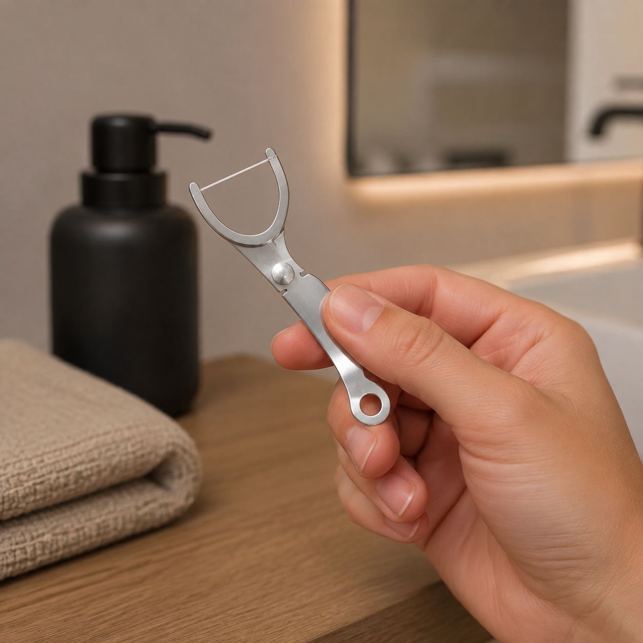 Eco-friendly Reusable Stainless Steel Dental Floss Pick, Portable Design