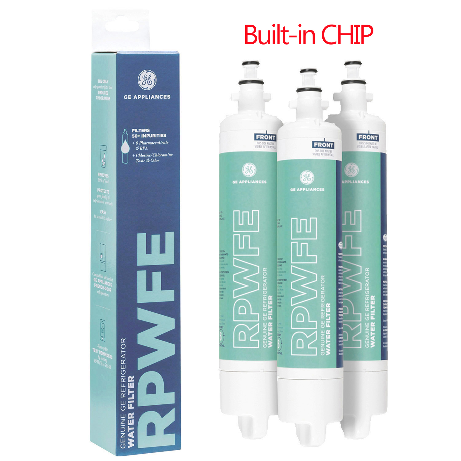 GE RPWFE Refrigerator Water Filter,Built-in CHIP