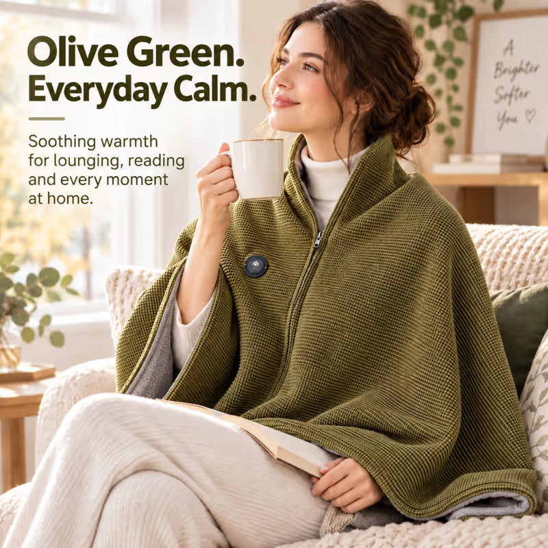 ♨️ 8-Zone Wearable Heated Blanket – ❄️Cozy Hooded Shawl with 3 Heat Levels & USB Power
