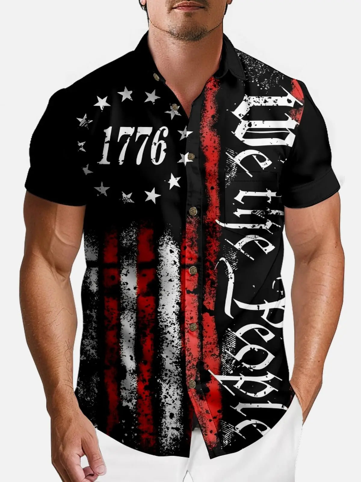Men's 1776 We The People Vintage Flag Short Sleeve Shirt