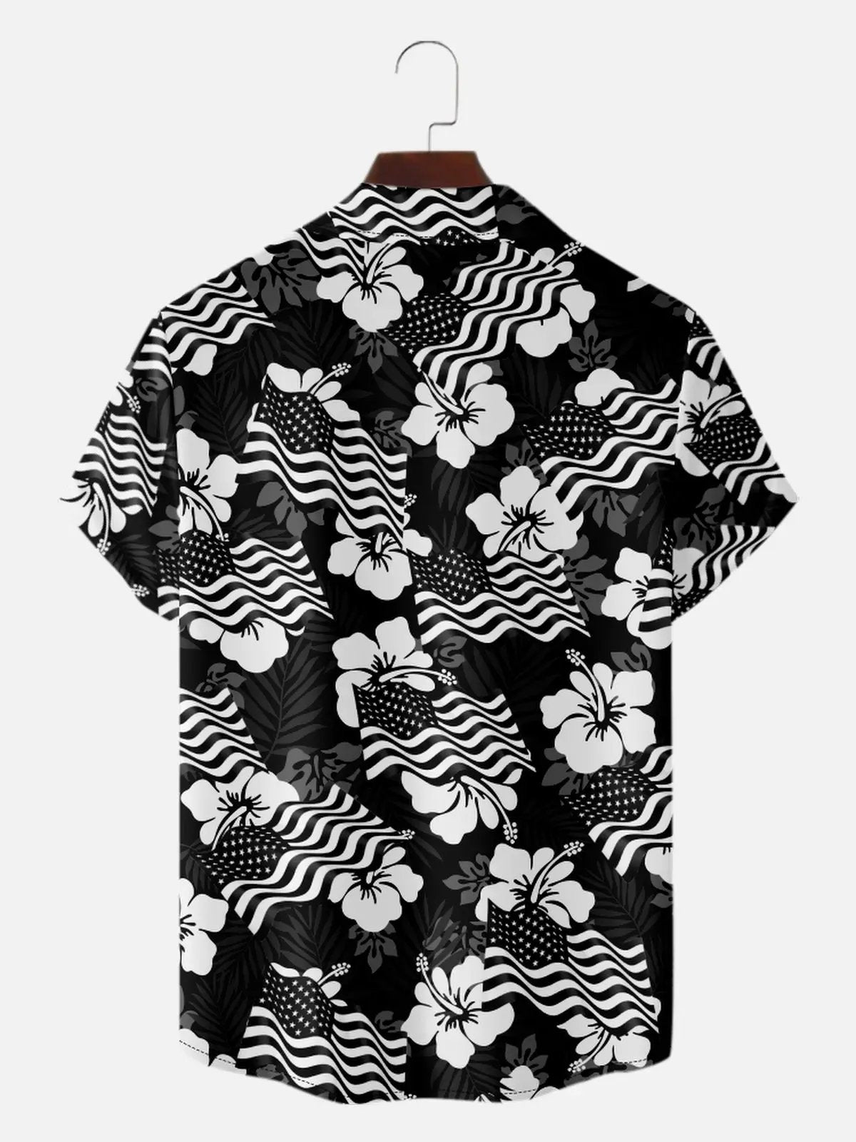 Men's Patriotic American Flag Hibiscus Hawaiian Short Sleeve Shirt