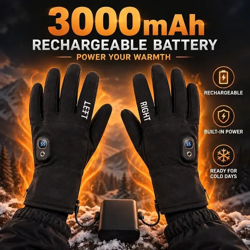 Rechargeable Heated Gloves – 3000mAh, 5 Heat Levels, Touchscreen